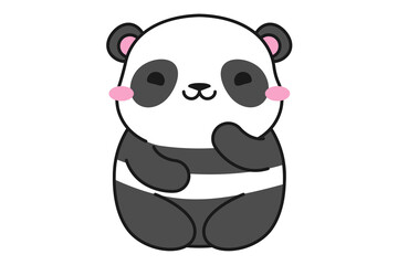 Cute panda character. Kawaii cartoon panda bear. Mascot, logo, little bear icon. Stock vector illustration isolated on a white background.