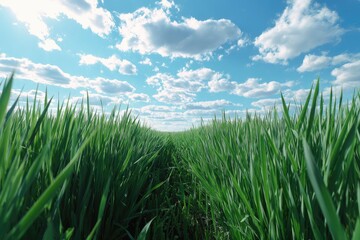 Obraz premium Lush green field under a vibrant sky