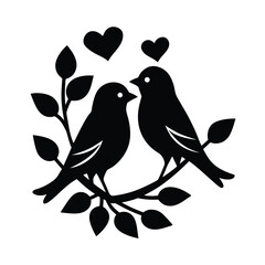 Bird Couple on Branch Silhouette