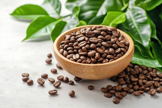 Rich coffee beans against bright background for beverage enthusiasts and culinary aficionados
