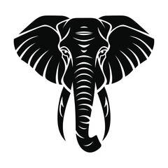 Obraz premium Elephant Head Silhouette Vector Illustration with Tusks and Large Ears Isolated on White Background 