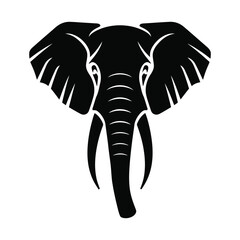 Elephant Head Silhouette Vector with Large Ears and Tusks Isolated on White Background
