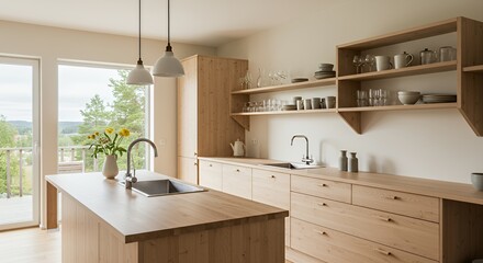 Modern Minimalist Scandinavian Kitchen with Breathtaking View