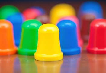 Colorful game pieces in same shape but different colors, board game and society related