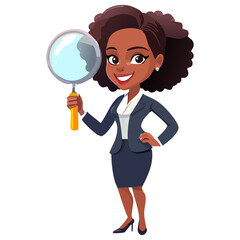 Fototapeta premium girl with magnifying glass. woman with magnifying glass. Young Businesswoman holding a magnifying glass cartoon character