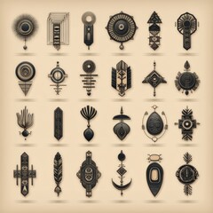 Intricate Geometric Tribal Patterns in Black and Beige for Peaceful Ethnic Artwork