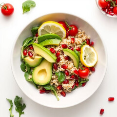 Quinoa Salad with Avocado, Pomegranate and Lemon Slices