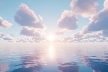 Obraz premium Serene sunrise over a calm ocean. Soft pastel clouds