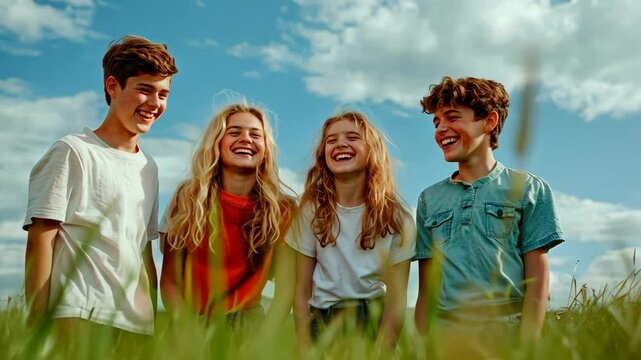 Summer joyful teens smiling in nature