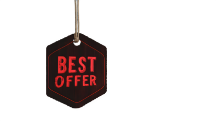 Octagonal "Best Offer" tag against blurred backdrop, isolated on transparent background
