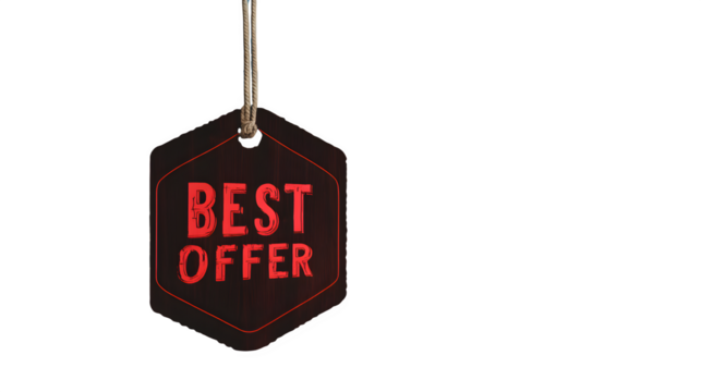 Octagonal "Best Offer" tag against blurred backdrop, isolated on transparent background