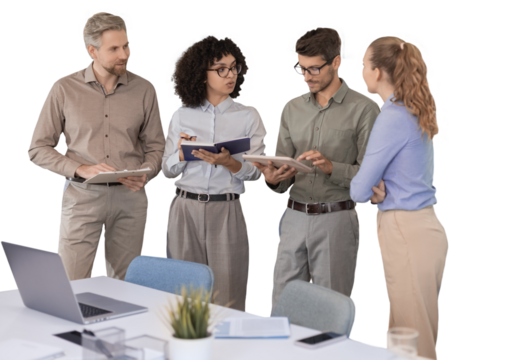 Startup business team on meeting working on laptop on a transparent background - Powered by Adobe
