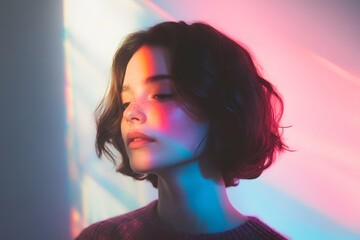 Woman's face, colorful light, portrait