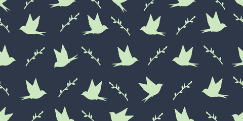Swallow bird perfect Trellis wallpaper print. Spring seamless pattern template design. Elegant Spring textile fabric clothes deco printing. EPS 10