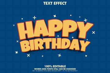 editable text effect happy birthday. 3d cartoon typography template design
