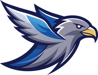  A mascot logo of a sleek and modern stylized falcon in flight, representing speed and precision for a financial technology company