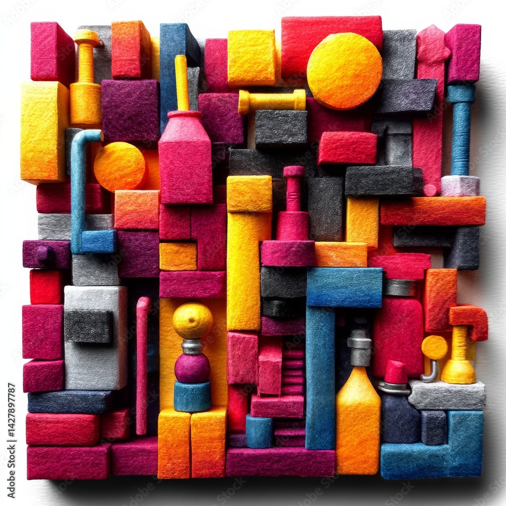Fototapete chromatic composition: a textured abstract of 3d forms and playful color interplay, bright and bold