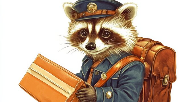 Raccoon in Postal Uniform Delivering Mail Illustration
