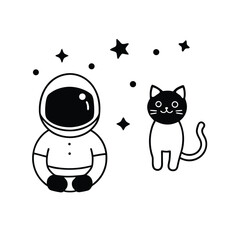 Astronaut cat space stars black and white min for web and graphic design