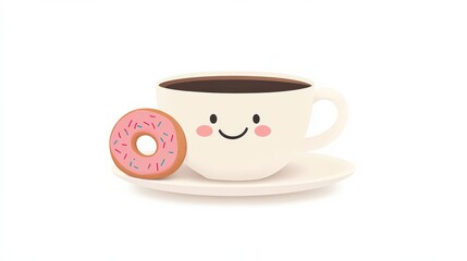 Obraz premium Cute Coffee Cup with Happy Donut Illustration