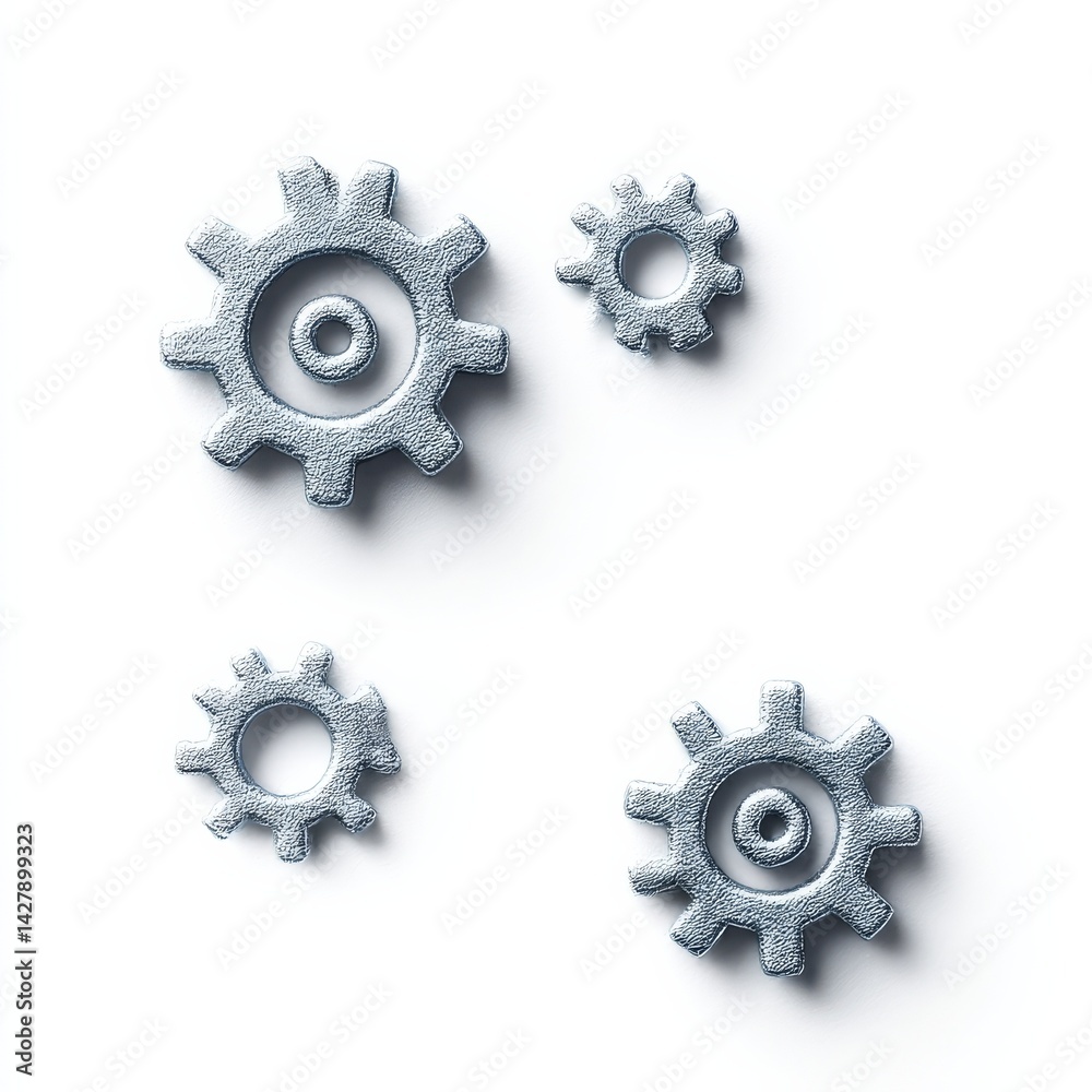 Poster metallic gears on a white backdrop, indicating progress, innovation, and interconnectedness for engi