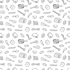 kitchen utensil pattern. kitchenware seamless pattern. doodle kitchen background