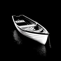 Solitary Boat on Calm Waters: A Minimalist Monochrome Masterpiece of Serenity and Stillness