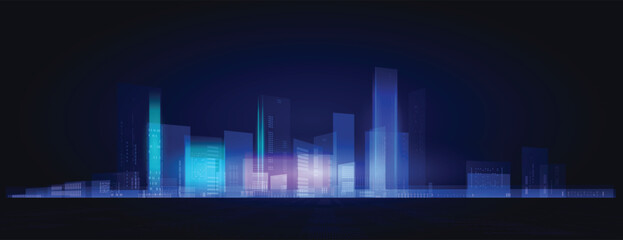 Futuristic digital cityscape vector background, holographic illuminated skyscrapers downtown, hi-tech design, metaverse