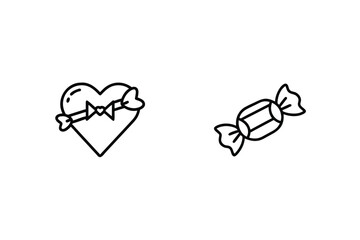 Minimalist Line Art Of Heart With Arrow And Wrapped Candy Vector Illustration