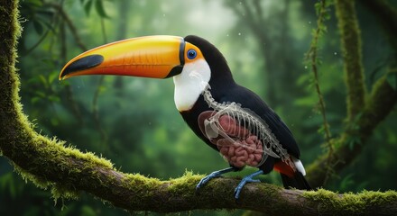 Fototapeta premium Toucan anatomy educational visual forest setting