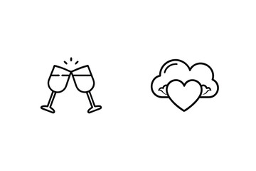 Elegant Outline Vector Design With Heart In Cloud And Toasting Wine Glasses