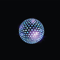 Vector of glowing disco ball neon holographic color with glare.