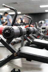 Fototapeta premium sstkWellness captures the essence of modern fitness with this striking image of a mechanical strength training machine loaded with weight plates, highlighting the synergy between structured physical