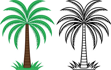 Color and Black Silhouette Palm Trees vector illustration.