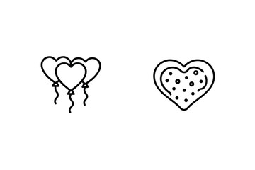 Black Outline Heart Balloons And Heart Cookie Line Art Vector Graphic Design