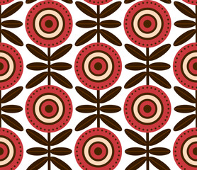 retro poppy flowers mcm seamless pattern, vector illustration repeat design