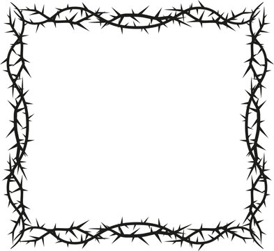 Vector illustration of black empty square frame with sharp thorns.