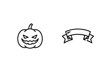 Minimalist Halloween Icon Set Jack O Lantern And Banner Outline Style Vector