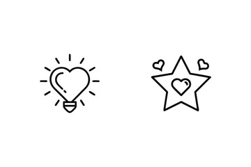 Two Minimalist Love Icons Featuring A Heart Shaped Light Bulb And Star