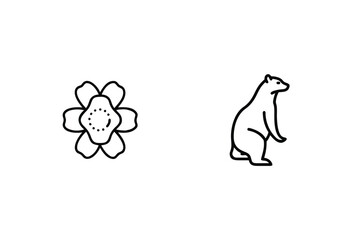 Minimalist Outlined Flower And Bear Illustration On White Background Design Template