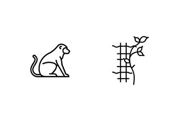 Minimalist Outline Illustration Featuring A Monkey And Vines Growing On A Trellis