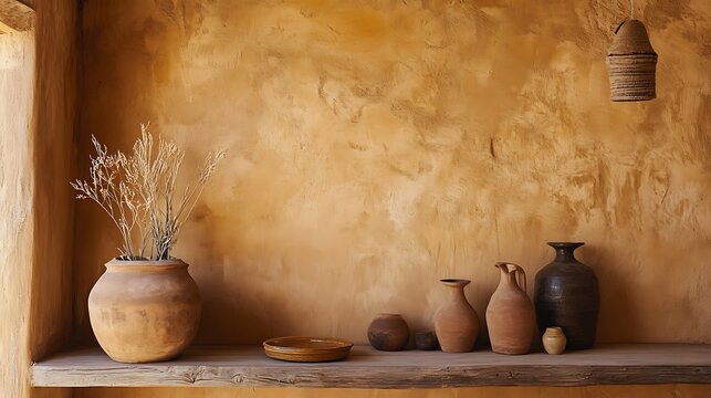 Muted adobe wall with gentle handcrafted charm