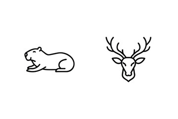 Minimalist Line Art Illustration Of A Capybara And A Deer Head
