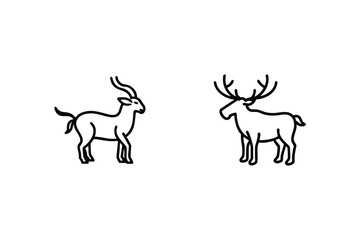 Two Deer Wildlife Animal Line Art Illustration Isolated On White Background