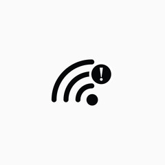 network warning icon, WiFi error, wrong, incorrect, disconnect, not available, no signal network, connect, internet WiFi, WLAN, black icon on white background