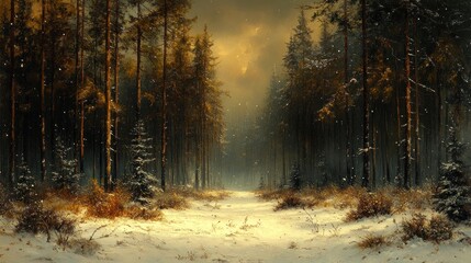 Fototapeta premium Winter's Embrace: A Snowy Forest Path