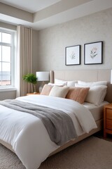 Warm and inviting bedroom features soft textures, soothing color