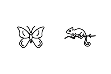 Butterfly And Chameleon Line Art Illustration Of Wildlife Minimalist Design