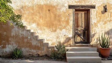 Muted earth-toned adobe wall with a gentle rustic charm
