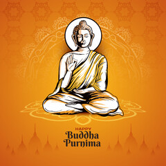 Happy Buddha Purnima Indian festival card with Gautam Buddha Illustration